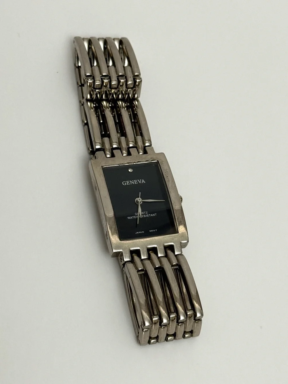 Geneva Men’s Silver Rectangular Quartz Watch Black Dial